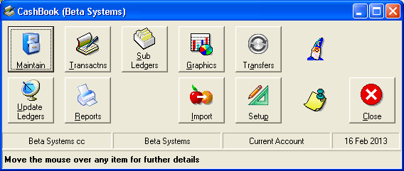 CashBook Menu