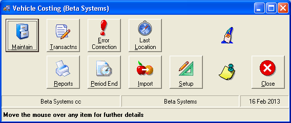 Vehicle Costing Menu